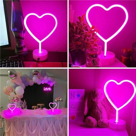 2 Pack Neon Heart Light LED Neon Signs Night Light Room Decor Heart Shaped Light - Picture 2 of 7